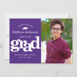 パープル卒業写真モダンタイポグラフィ 案内状