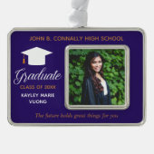 パープル卒業写真感動的引用文カスタム シルバープレートフレームオーナメント (正面)