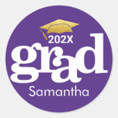 パープル卒業金ゴールドはっきりしたタイポグラフィモダン ラウンドシール (正面)