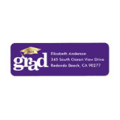 パープル卒業金ゴールドモダンキャップ型アドレス ラベル (正面)