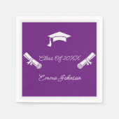パープル及びホワイトの卒業カスタム紙 スタンダードカクテルナプキン (正面)