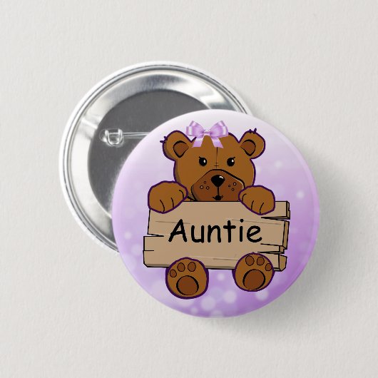 パープル叔母テディベア赤ちゃんシャワー 缶バッジ (正面&裏面)