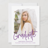 パープル名門私立校風のスクリプトフォト卒業パーティー 招待状 (正面)