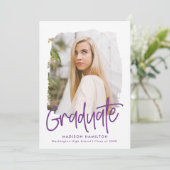 パープル名門私立校風のスクリプトフォト卒業パーティー 招待状 (スタンド正面)