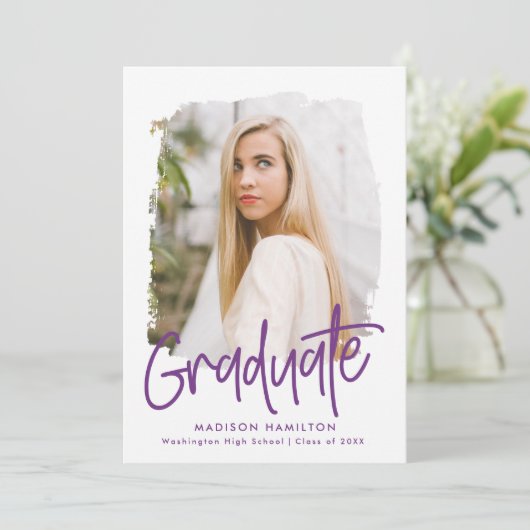 パープル名門私立校風のスクリプトフォト卒業パーティー 招待状 (スタンド正面)