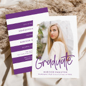 パープル名門私立校風のスクリプトフォト卒業パーティー 招待状