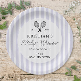 パープル名門私立校風のテニスカントリークラブベビーシャワー ペーパープレート