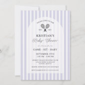 パープル名門私立校風のテニスカントリークラブベビーシャワー 招待状 (正面)