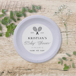 パープル名門私立校風のテニステーマシックなベビーシャワー ペーパープレート