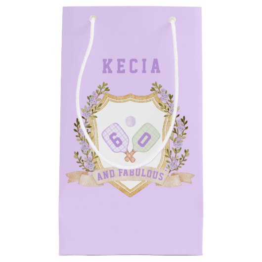 パープル名門私立校風のピックボールハッピーバースデー スモールペーパーバッグ (正面)