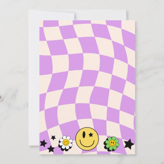 パープル名門私立校風のY2Kレトロハッピー顔パーティー誕生日 招待状 (裏面)
