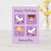 パープル四角ローラースケート誕生日 カード (黄色い花)