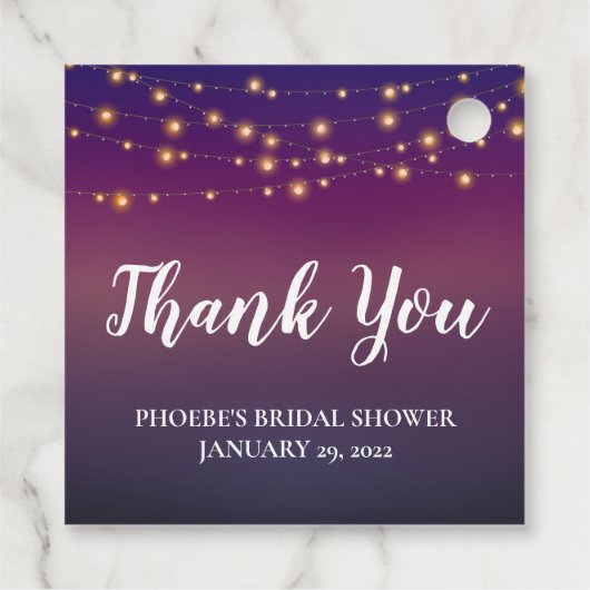 パープル夕べスカイストリングライトブライダルシャワー フェイバータグ (裏面)