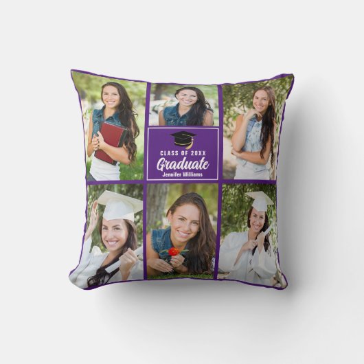 パープル大学院フォトコラージュカスタム卒業式 クッション (正面)