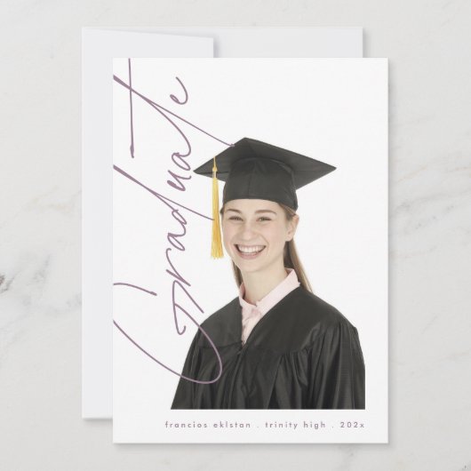 パープル大学院文字写真高校卒業 案内状 (正面)