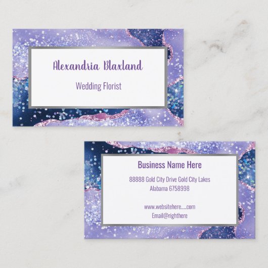 パープル大理石抽象芸術ホワイトビジネスカード 名刺 (正面/裏面)
