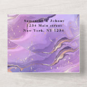 パープル大理石金ゴールド結婚が1つにまとまる オールインワン招待状 (裏面)