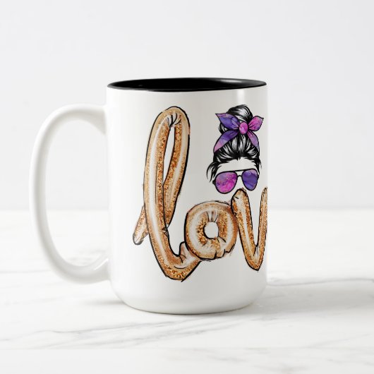 パープル女の子らしい女の子サングラスバレンタインズデイラブ ツートーンマグカップ (左)