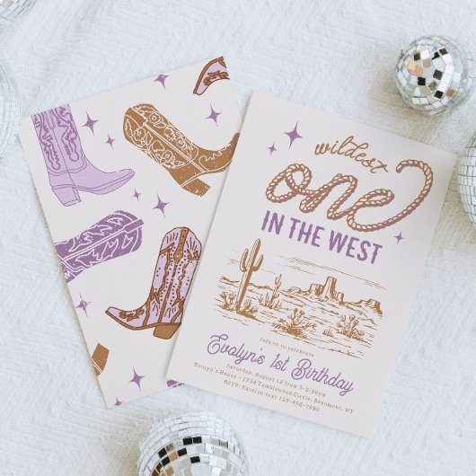 パープル女性のカーボーイファースト誕生日招待状 招待状