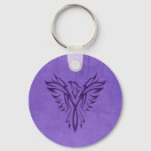 パープル威厳のあるフェニックスのライジング、レザーテクスチャ キーホルダー (正面)