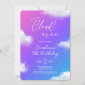 パープル子供の誕生日パーティー 招待状 (正面)