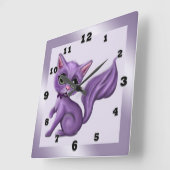 パープル子猫スクエアウォールクロック スクエア壁時計 (傾斜)