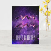 パープル宇宙アクエリアス誕生日カード カード (黄色い花)