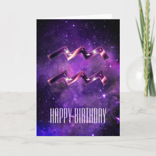 パープル宇宙アクエリアス誕生日カード カード
