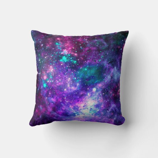 パープル宇宙銀河系コズミックスペーシーティール（緑がかった色）ピンクスカイ クッション (裏面)
