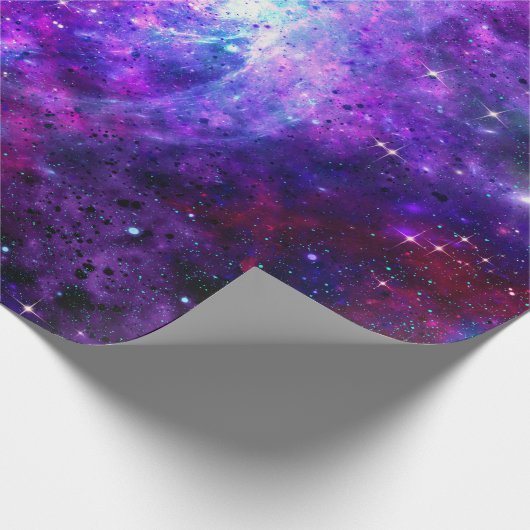 パープル宇宙銀河系コズミックスペーシーティール（緑がかった色）ピンクスカイ ラッピングペーパー (角)