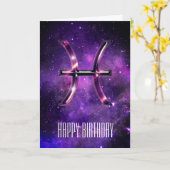 パープル宇宙魚座誕生日カード カード (黄色い花)