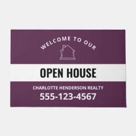 パープル実在エステートロゴオープンハウスウェルカム ドアマット