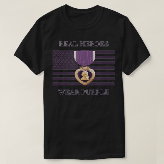 パープル実在ハートヒーロー衣服パープルアメリカ軍隊 Tシャツ (デザイン正面)