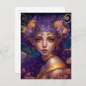 パープル小妖精や小人フェアリーファンタジーアート ポストカード (正面/裏面)