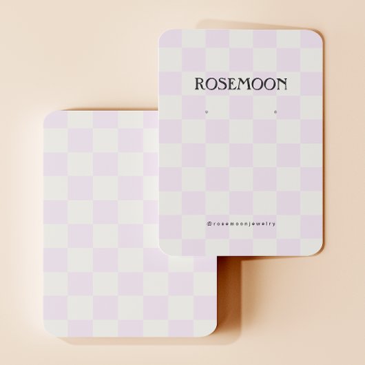 パープル市松模様にアイヤリングディスプレイカード