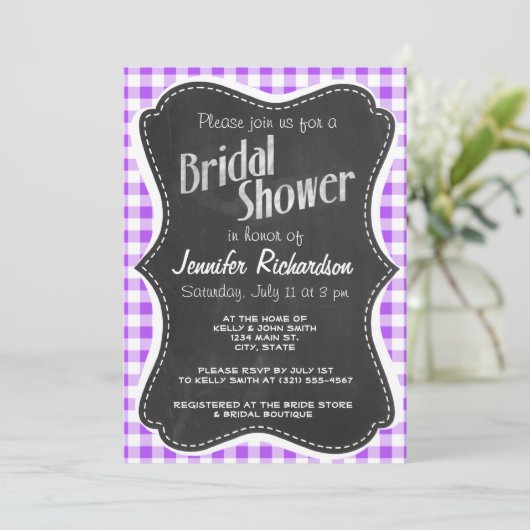 パープル市松模様にジンガム;ヴィンテージシャルボード 招待状 (スタンド正面)