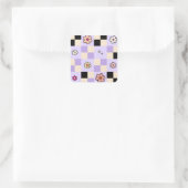 パープル市松模様にデイジーレトロフラワーチェック スクエアシール (バッグ)