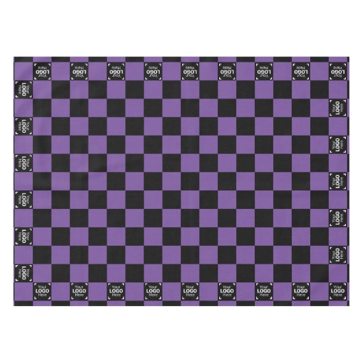 パープル市松模様にビジネスロゴ作業イベント/パーティー テーブルクロス (正面(横))