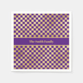 パープル市松模様に金ゴールド紙ナプキン スタンダードカクテルナプキン (正面)