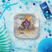 パープル幽霊のよく出る格言ハウスウィズ幽霊こうもり&キャッツ ペーパープレート (パーティー)