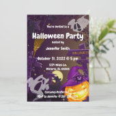 パープル幽霊またはカボチャハローウィンパーティ招待状 招待状 (スタンド正面)