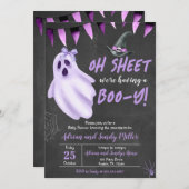 パープル幽霊ハロウィーンベビーシャワー招待状 招待状 (正面/裏面)