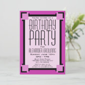 パープル幾何学模様の誕生日パーティー招待状 (スタンド正面)