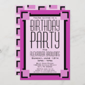 パープル幾何学模様の誕生日パーティー招待状 (正面/裏面)