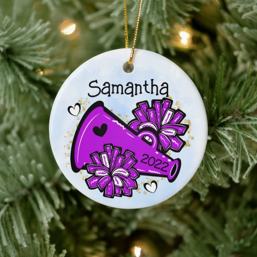 パープル応援オーナメントメガフォンポムポムカワイイ セラミックオーナメント (ツリー)