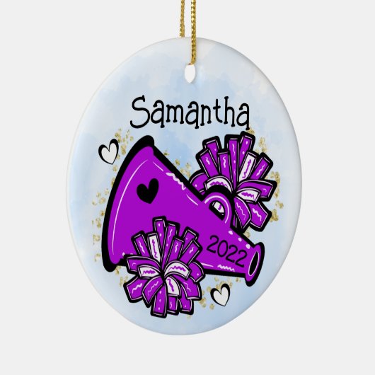 パープル応援オーナメントメガフォンポムポムカワイイ セラミックオーナメント (右)