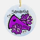 パープル応援オーナメントメガフォンポムポムカワイイ セラミックオーナメント (正面)