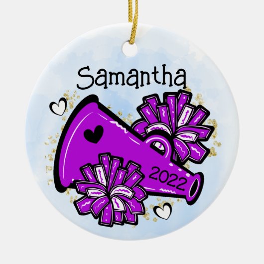 パープル応援オーナメントメガフォンポムポムカワイイ セラミックオーナメント (正面)