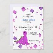 パープル恐竜パーティの招待状 招待状 (正面/裏面)