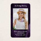 パープル悔やみや弔慰写真追悼式祈りの言葉カード (正面)